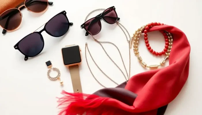 A collection of modern accessories on a table showcasing style and versatility.