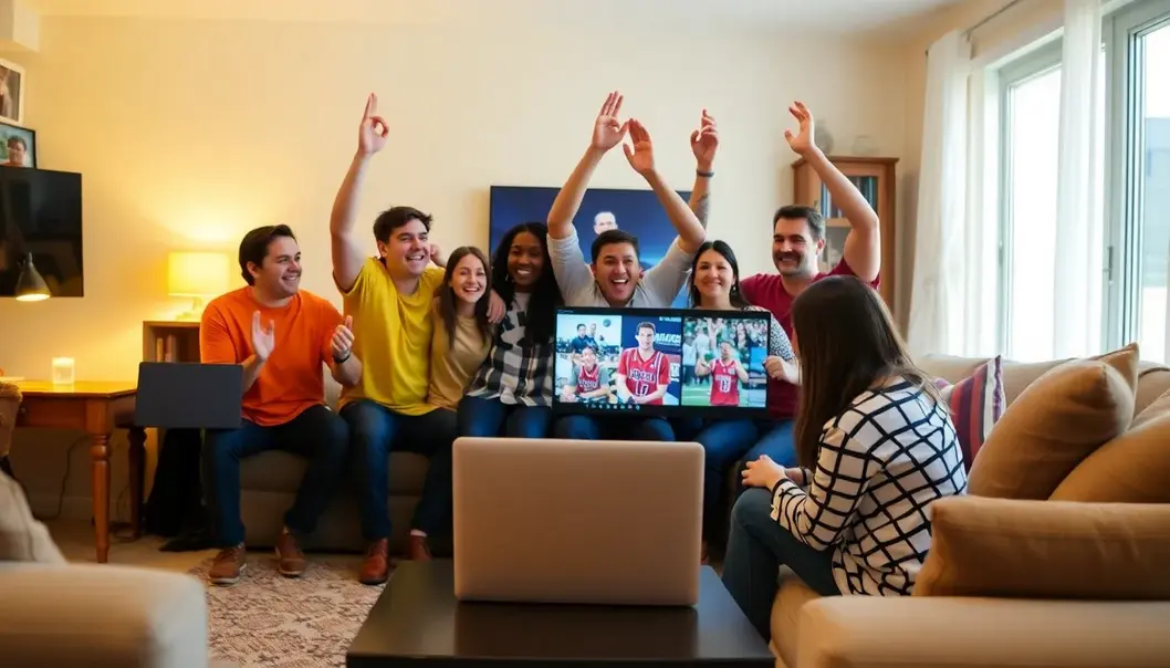 Sports fan couple maintaining connection through a video call.