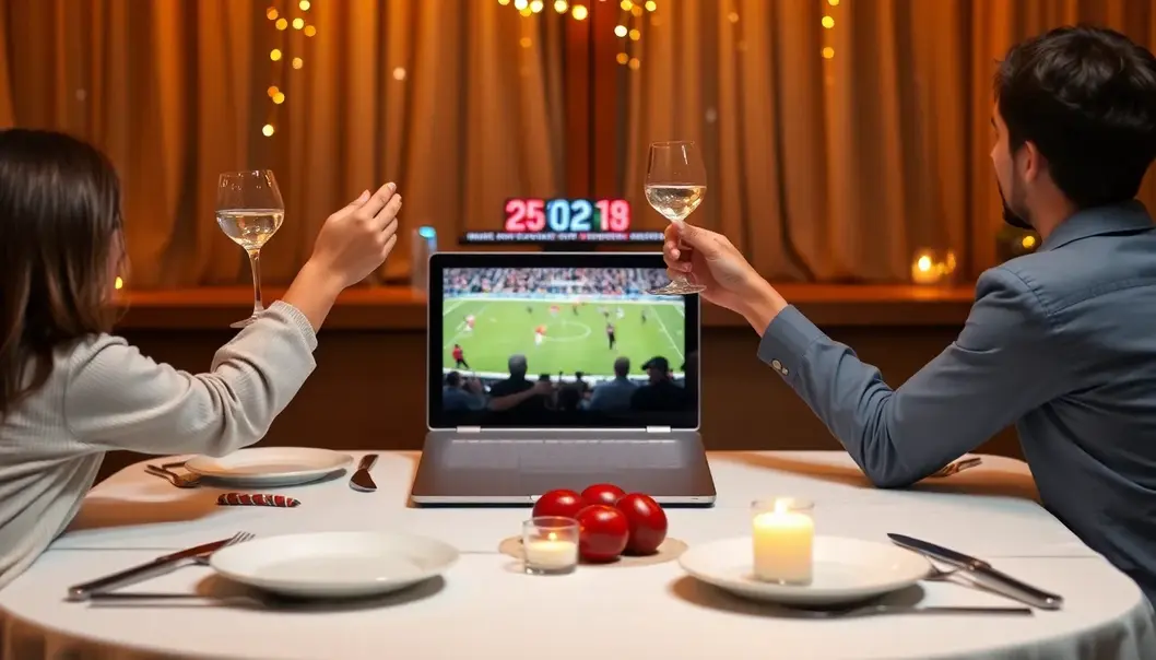 Sports fan couple maintaining connection through a video call.