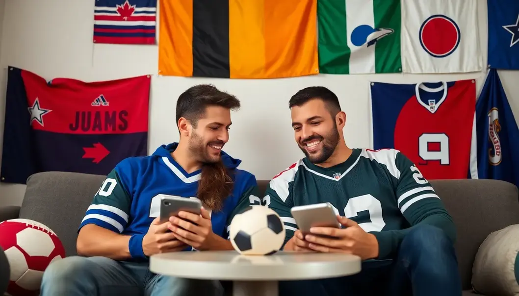 Sports fan couple maintaining connection through a video call.
